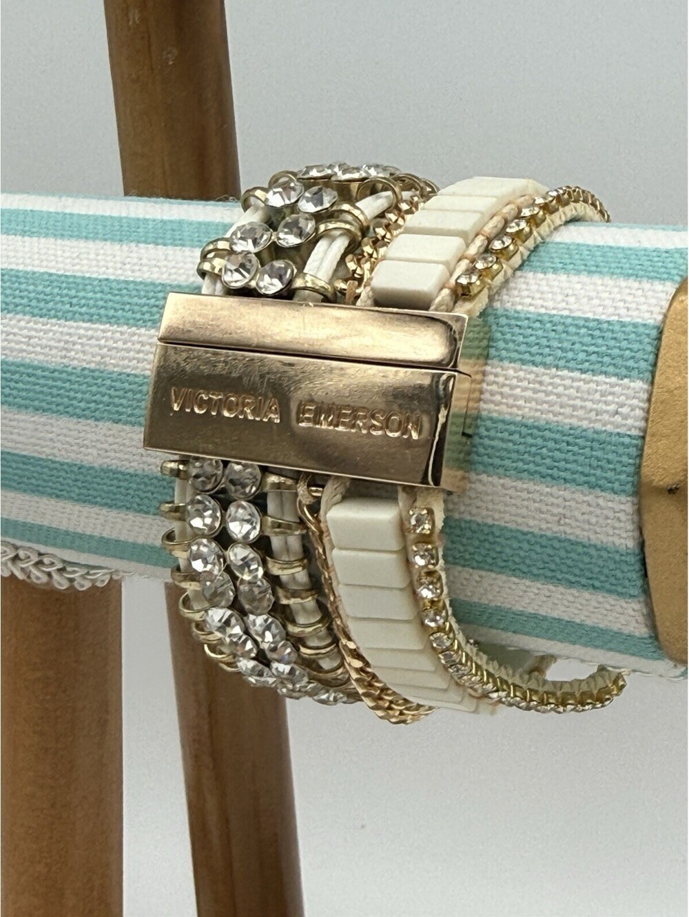 Victoria Emerson Boho Cuff Champagne Gold Clasp Bone Clear Bracelet